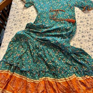 Floral Teal and Orange Maxi Dress